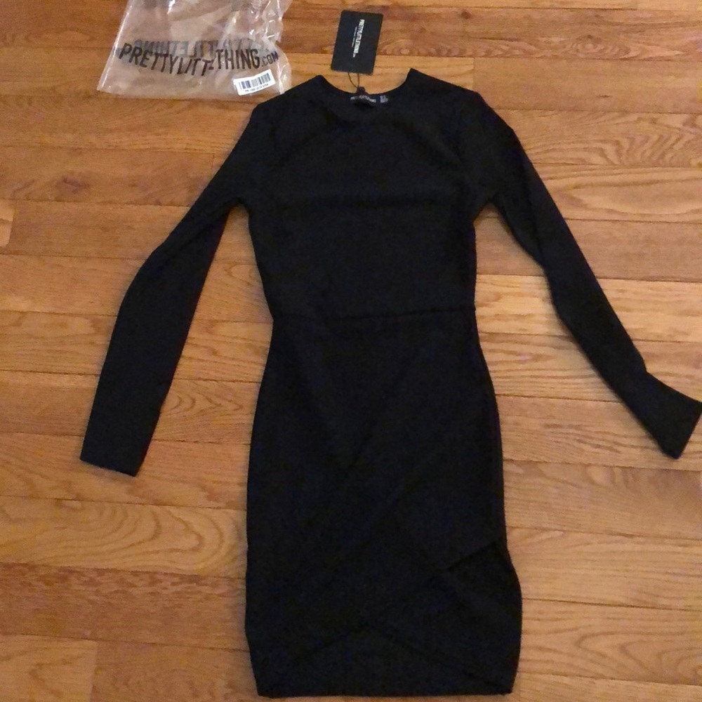 pretty little thing black bodycon dress
